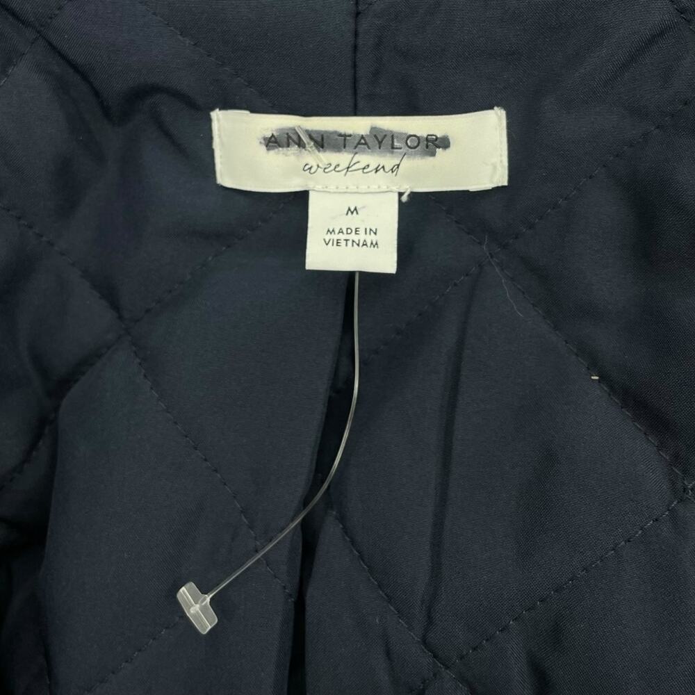 Ann Taylor Weekend Collection Faux Fur Trim Wool Duffle Coat Blue Size M - Picture 12 of 12